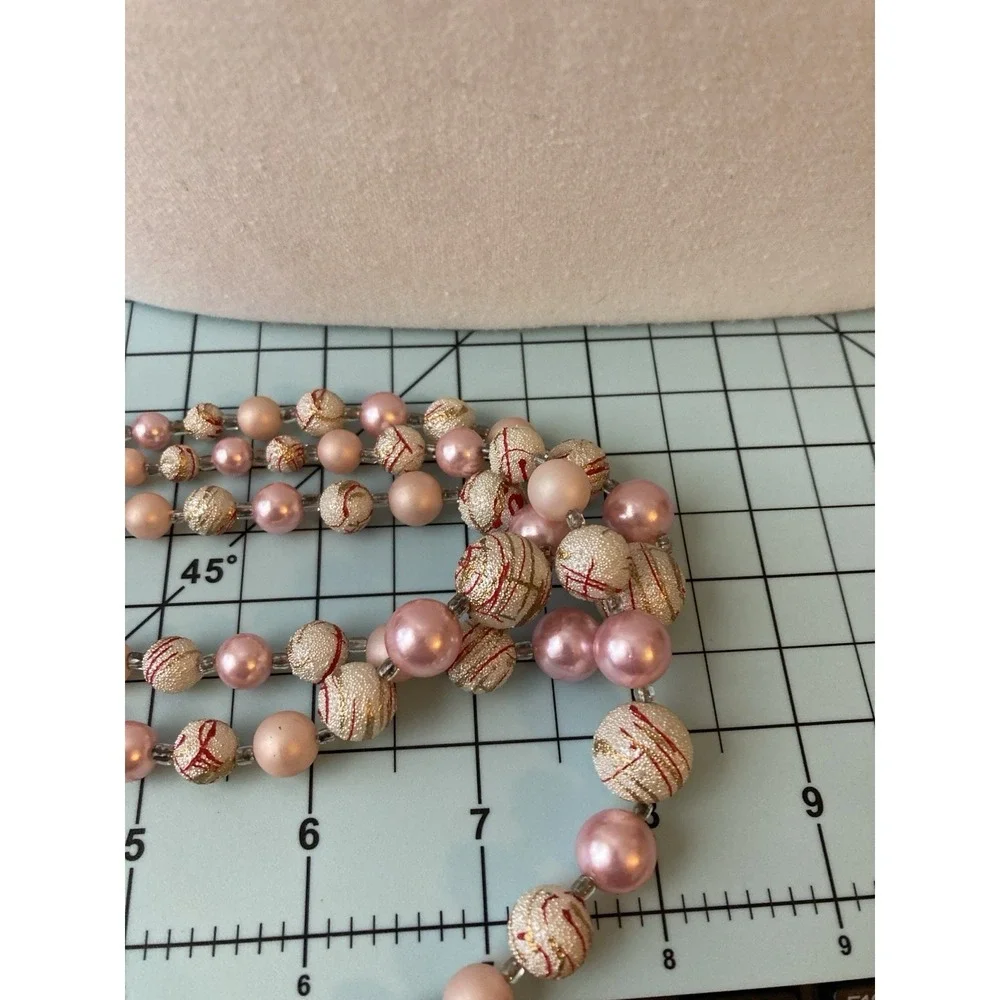 Vintage‎ Multi Strand Necklace Pink Faux Pearl Gold Tone Romantic Collar Choker